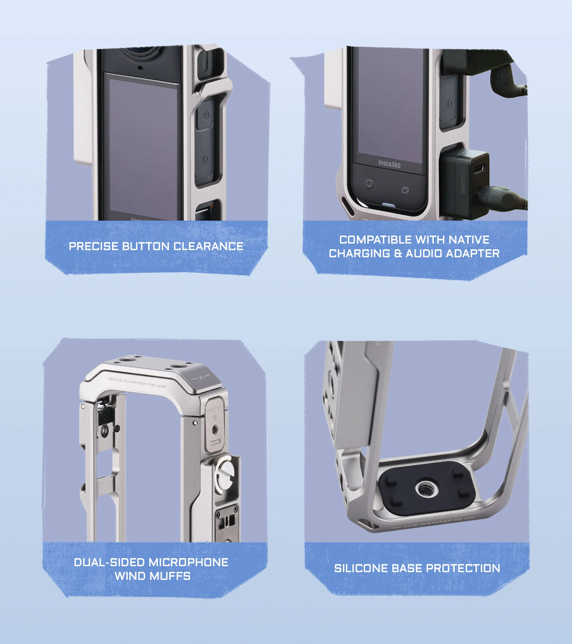 Full Camera Cage for Insta360 X5 – Titanium Grey