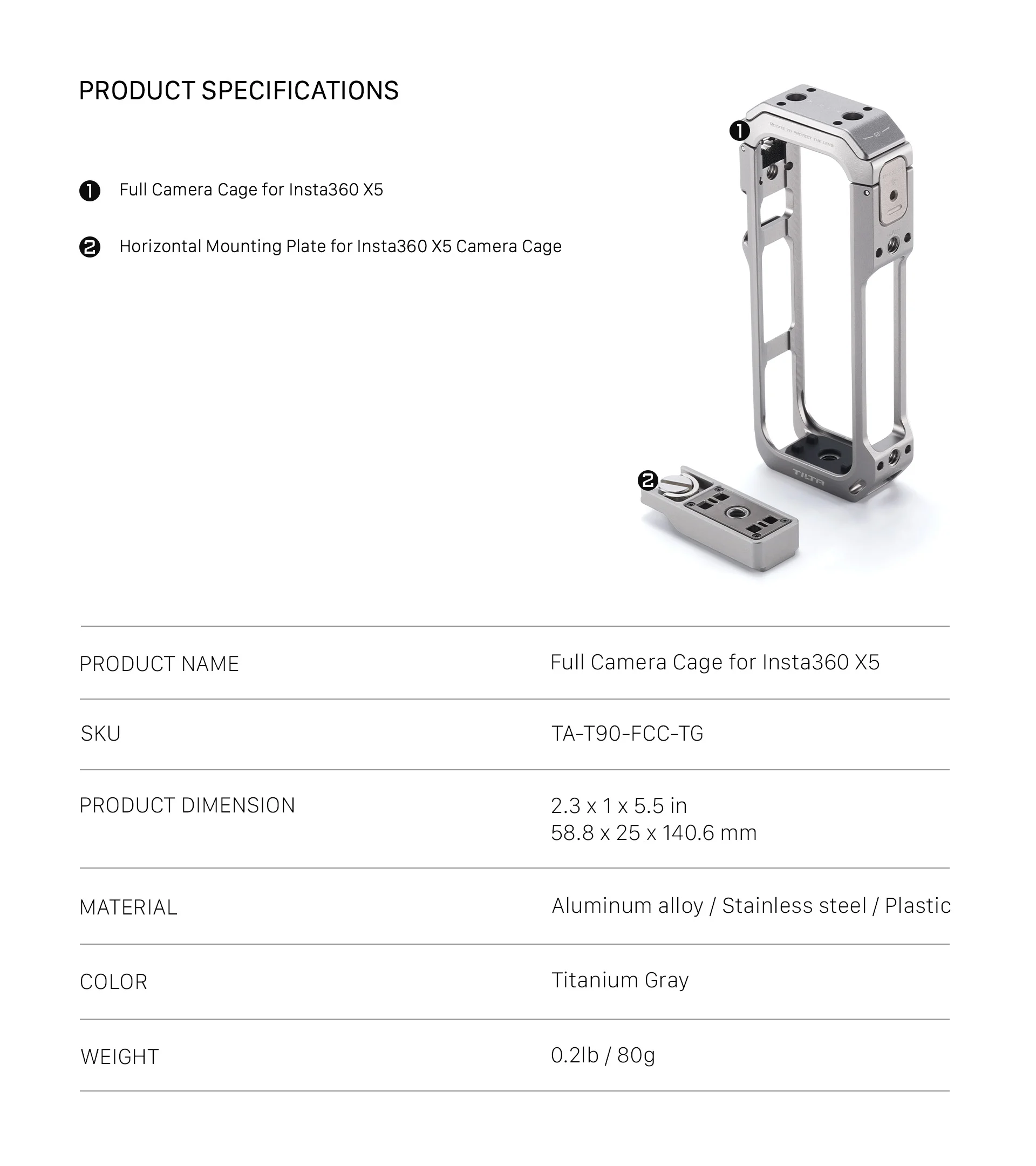 Full Camera Cage for Insta360 X5 – Titanium Grey