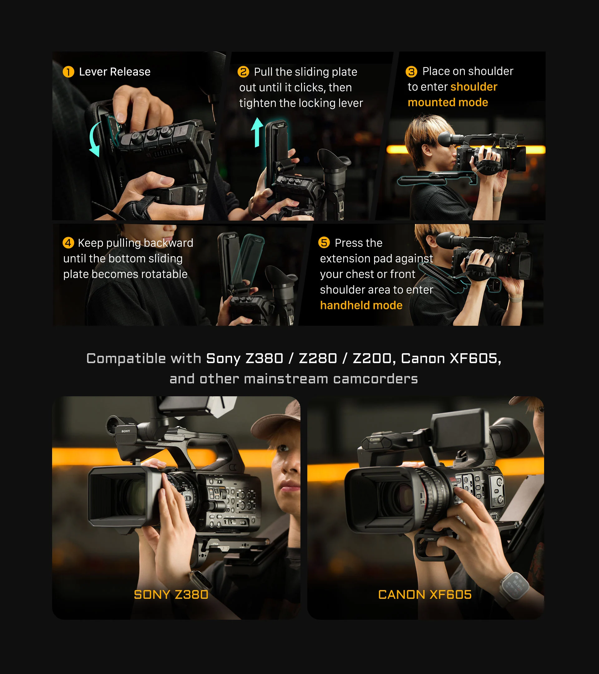 Tilta Extendable Shoulder Pad Baseplate for Camcorders – Black