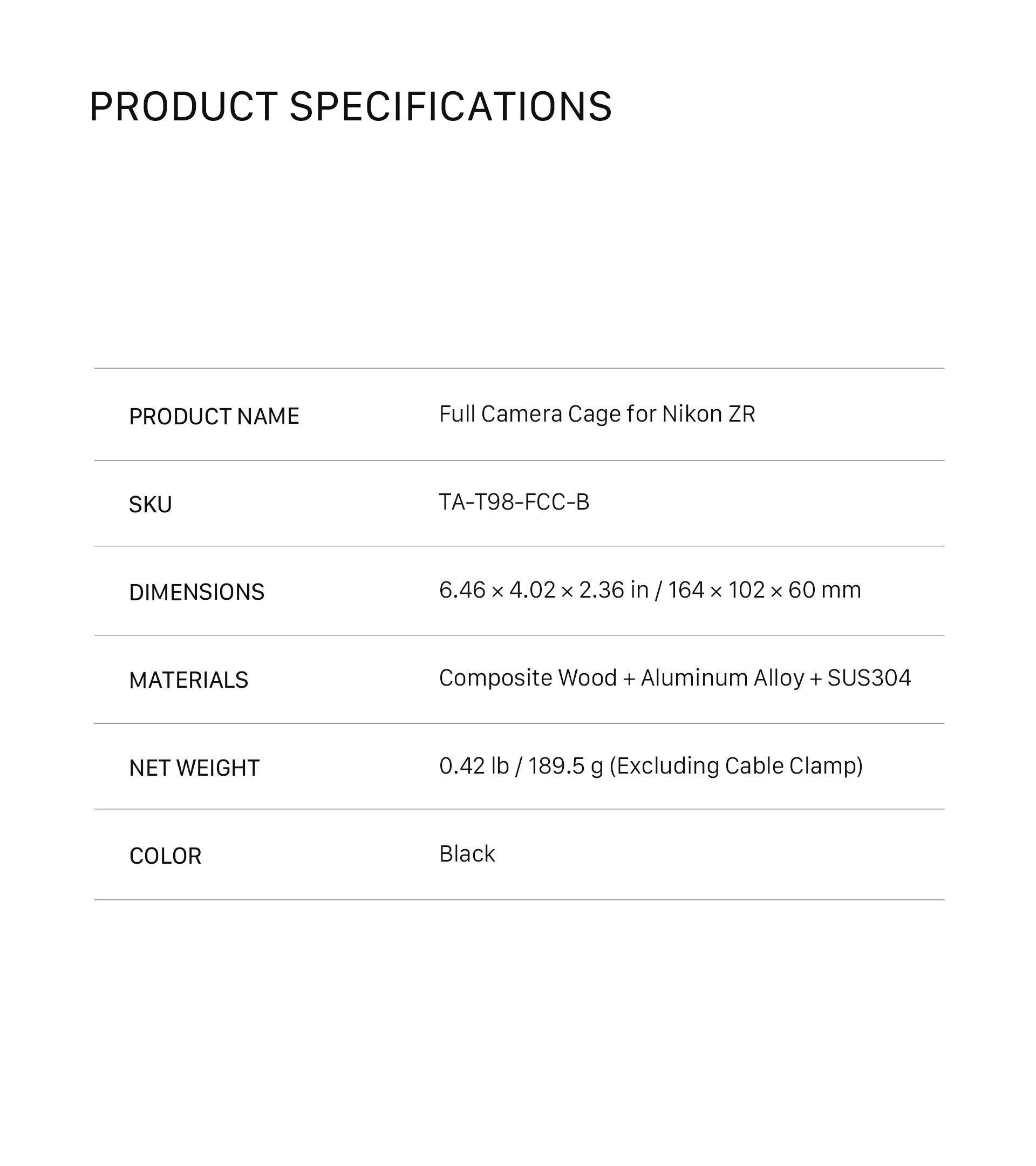 Full Camera Cage for Nikon ZR – Black