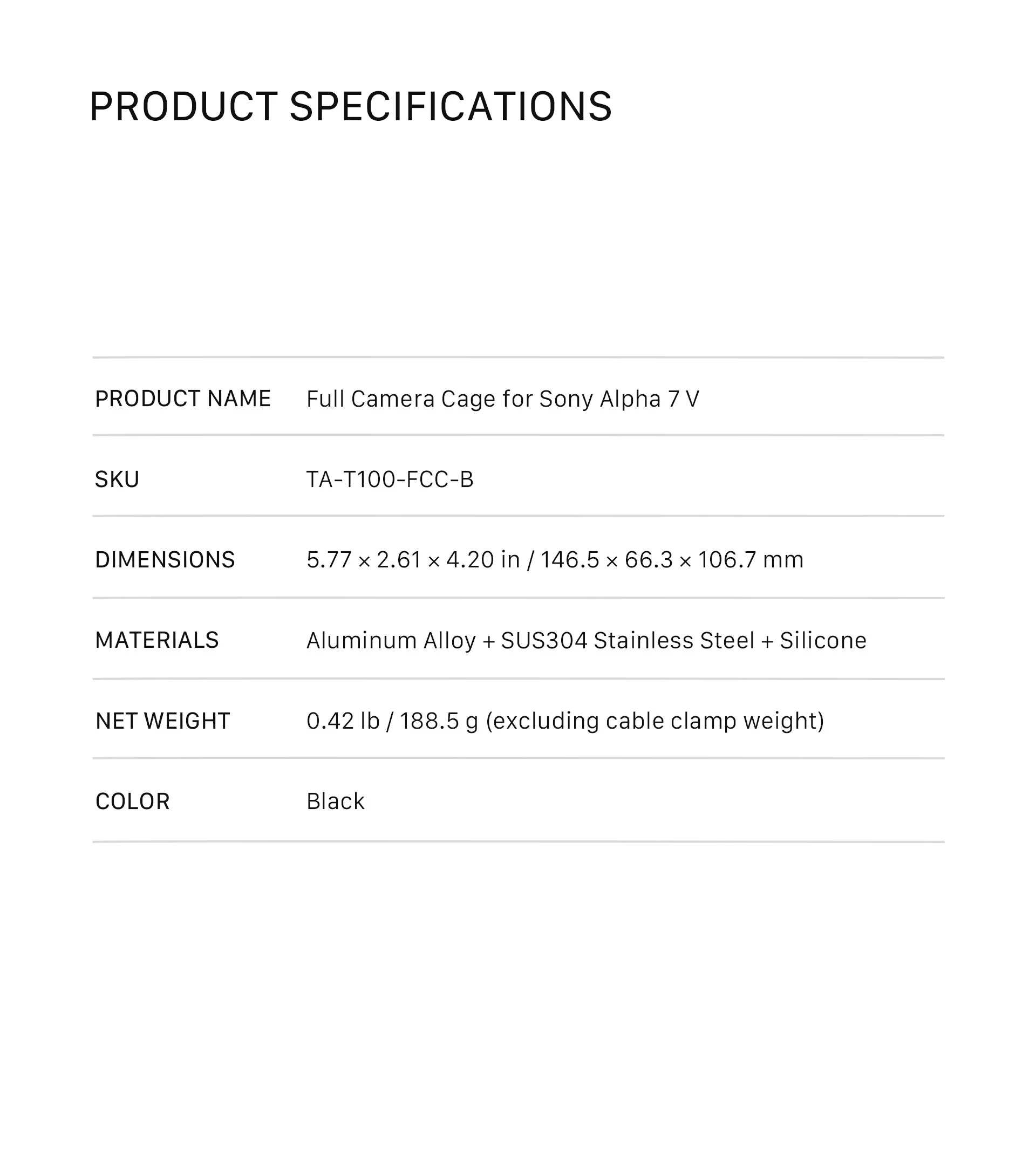 Full Camera Cage for Sony Alpha 7 V – Black